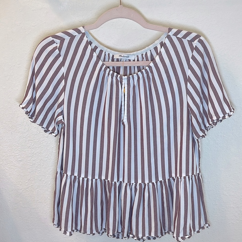 Madewell Stanza Ruffle-Hem Top in Stripe Sz S - Picture 4 of 12